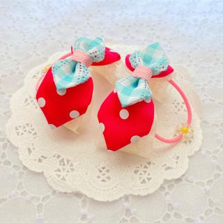 【濃いピンク】【大】いちごちゅん いちご 夢かわ キッズヘアゴム  ツインテール(ファッション雑貨)