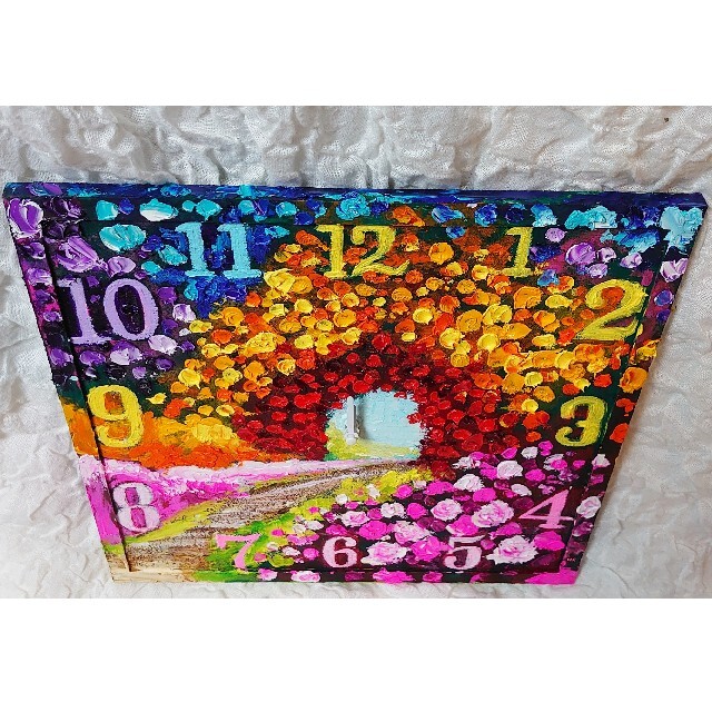 油絵 絵画 時計【花の道】 油絵 絵画 時計【花の道】