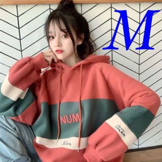 可愛い ❤️ パーカー 韓国 NUM ビッグシルエット ボーダー 新品 M(パーカー)