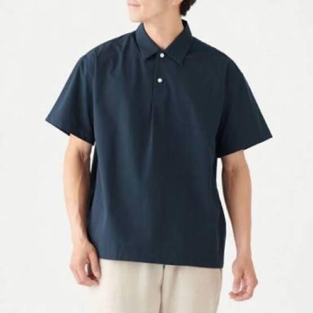 MUJI (無印良品)(ムジルシリョウヒン)のMUJI 無印良品 乾きやすいストレッチポロカラー半袖シャツ　ネイビー メンズのトップス(ポロシャツ)の商品写真
