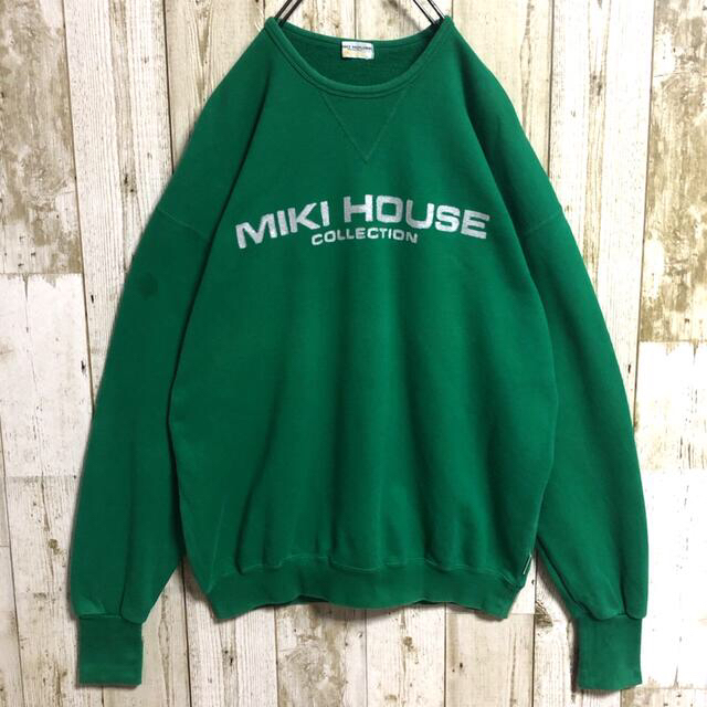 mikihouse(ミキハウス)のミキハウス 日本製 ビッグロゴ ラメプリント グリーン ゆるダボ スウェット メンズのトップス(スウェット)の商品写真