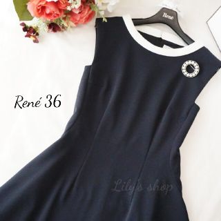 ルネ(René)の極美品♡ルネ♡白襟 ロールカラーワンピース(ひざ丈ワンピース)