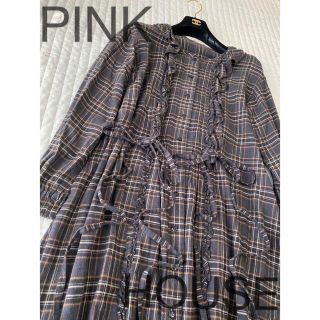 PINK HOUSE - ピンクハウス タータンチェック ワンピース 長袖 リボン ピコフリル の通販｜ラクマ