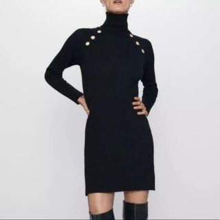 ザラ(ZARA)のZARA ザラ ゴールドボタン ニットワンピース(ひざ丈ワンピース)