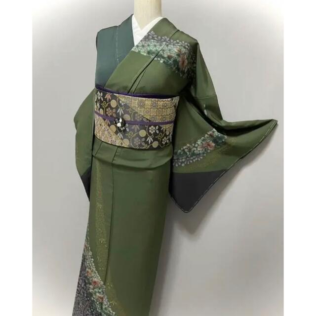 特選絞り染め訪問着❣️【辻ヶ花文様⭐️深緑色×抹茶色 特選絞り染め訪問着❣️【辻ヶ花文様⭐️深緑色×抹茶色
