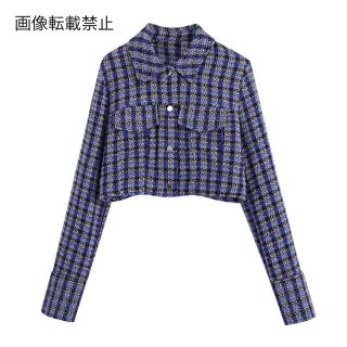 ザラ(ZARA)の🧥2月新作👠7529◆チェック柄 クロップド丈 ジャケット(ノーカラージャケット)