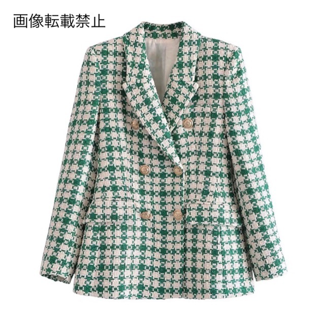 ZARA(ザラ)の🧥2月新作👠7530◆green ツイード ダブルジャケット ブレザー  レディースのジャケット/アウター(テーラードジャケット)の商品写真