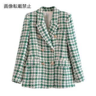 ザラ(ZARA)の🧥2月新作👠7530◆green ツイード ダブルジャケット ブレザー (テーラードジャケット)