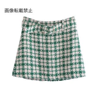 ザラ(ZARA)の🧥2月新作👠7531◆green ツイード ミニスカート(ミニスカート)