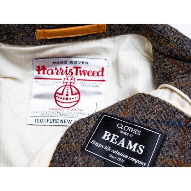 Harris Tweed(ハリスツイード)のBEAMS ×ハリスツイード チェックツイード テーラードジャケット グレー S メンズのジャケット/アウター(テーラードジャケット)の商品写真