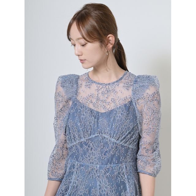 SNIDEL - snidel パワーショルダーレースドレス ブルー 1の通販 SNIDEL - snidel パワーショルダーレースドレス ブルー 1の通販