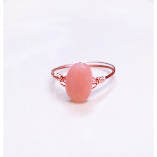 宝石質 天然石 ピンクオパール タンブル リング♡ ハンドメイドのアクセサリー(リング)の商品写真
