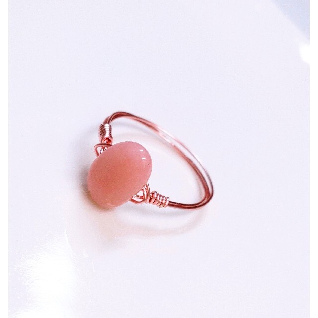 宝石質 天然石 ピンクオパール タンブル リング♡ ハンドメイドのアクセサリー(リング)の商品写真