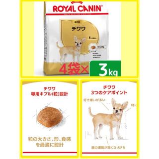 ロイヤルカナン(ROYAL CANIN)のロイヤルカナン　ドライフード　チワワ　3Kg×4袋　成犬(ペットフード)