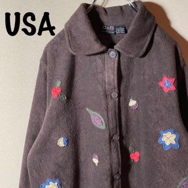 【アメリカ】フリース　90年代　アメリカ直輸入❗️女子　刺繍ロゴ　花柄