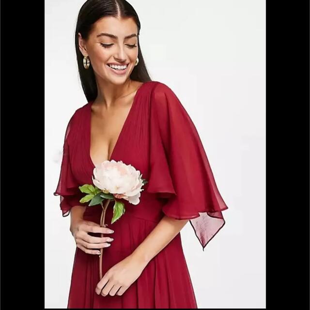 asos - asos 赤 ロングドレス ワンピースの通販 by eee|エイソスなら
