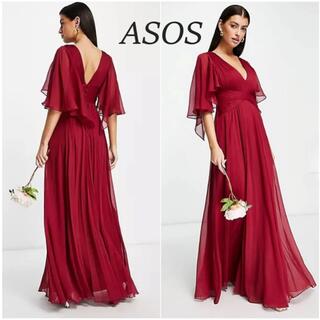 エイソス(asos)のasos 赤 ロングドレス ワンピース(ロングドレス)