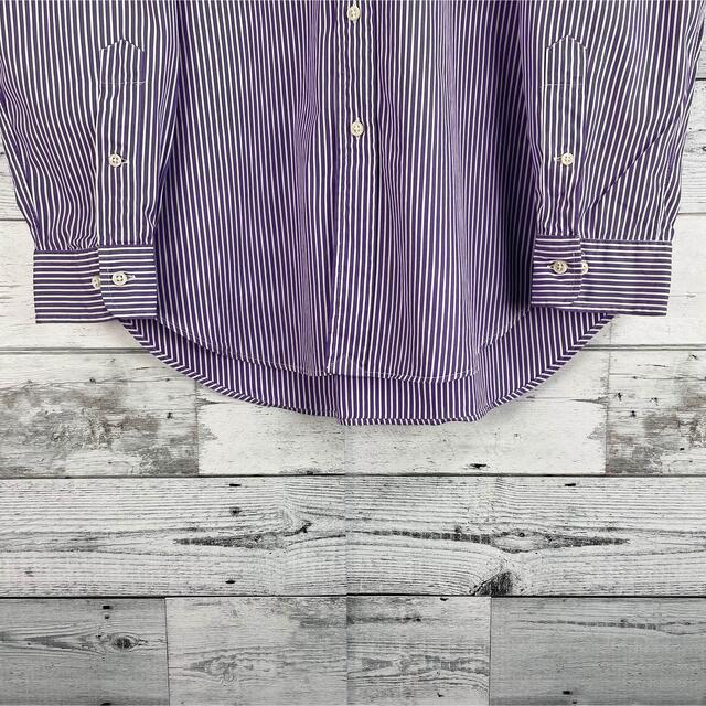 Ralph Lauren(ラルフローレン)の【希少】ラルフローレン 刺繍 90s 長袖 ノーカラーシャツ ストライプ 紫白 メンズのトップス(シャツ)の商品写真