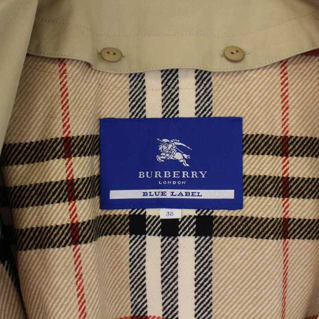 BURBERRY BLUE LABEL(バーバリーブルーレーベル)のバーバリーブルーレーベル ダブル トレンチコート ロング 裏地チェック 38 レディースのジャケット/アウター(トレンチコート)の商品写真
