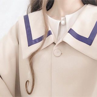 韓国風配色ポンチョコート+ボウタイワンピースセット