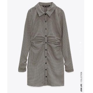 ザラ(ZARA)のZARA 千鳥格子柄ワンピース(M)7385 801(ミニワンピース)