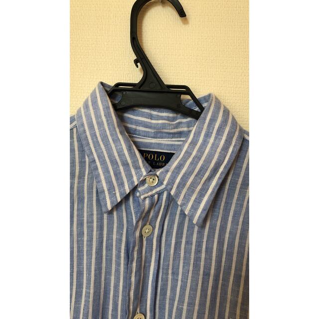 POLO RALPH LAUREN(ポロラルフローレン)のポロ POLO ラルフローレン 麻 ストライプ シャツ ワンピース ベルト付 レディースのワンピース(ロングワンピース/マキシワンピース)の商品写真