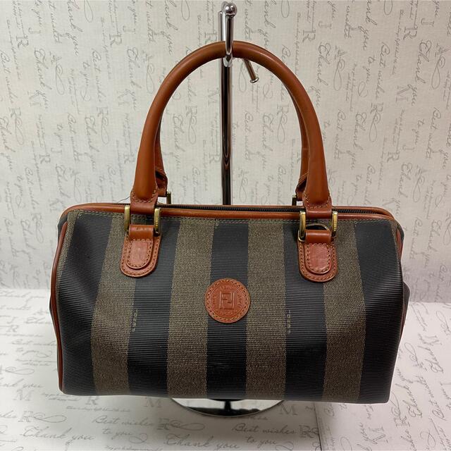 良品 FENDI ペカン柄 ミニボストンバッグ レザー×pvc ビンテージ 特別