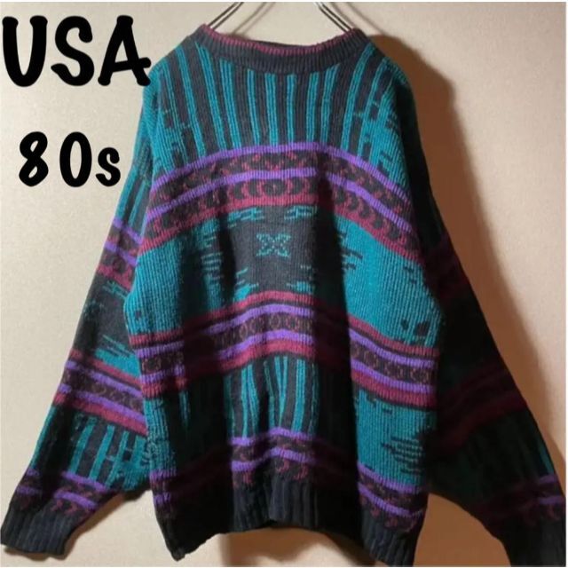 80s【VINTAGE】USA IMPORT KNIT  サンダーバード柄