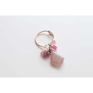 チョコレートムーンストーンとハーキマーダイヤモンドのリング（ピンク系）(リング)