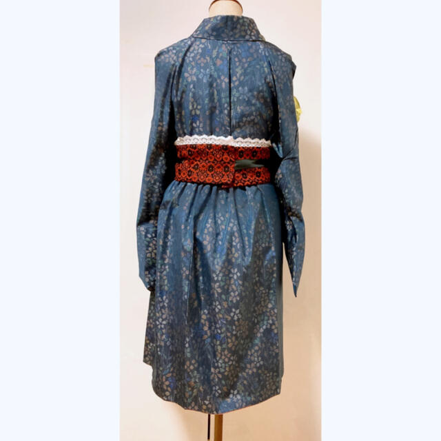 展示品 ◇着物リメイク◇ セットアップ リバーシブル帯ベルト付き 紺色 展示品 ◇着物リメイク◇ セットアップ リバーシブル帯ベルト付き 紺色