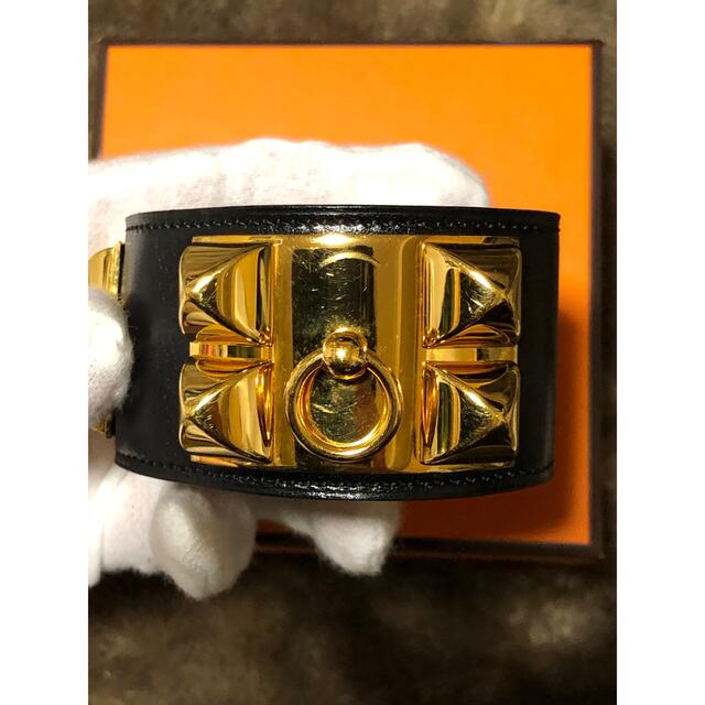 HERMES エルメス レザー コリエドシアン 黒 金 ゴールド ブレスレット