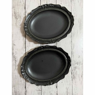 アンティーク風オーバル大皿 黒2枚 洋食器 美濃焼 オシャレ カフェ風(食器)