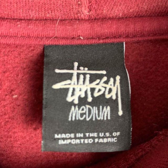 【即完売】stussy ステューシー　センター刺繍ロゴ　裏起毛　ボルドー　M