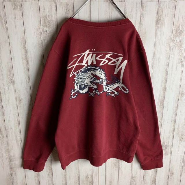 海外限定 ステューシー Stussy トレーナー 黒赤 XL 裏起毛