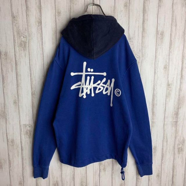 STUSSY】人気デザイン‼︎ 刺繍 SSリンクロゴ バイカラー パーカー-