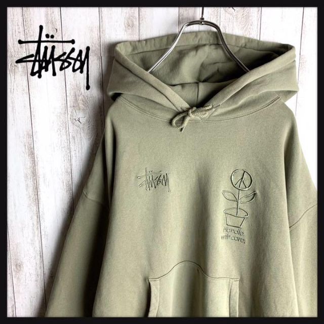 stussy　パーカー　ダブルジップ　パイル地　ワンポイント　Sリンク　刺繍ロゴ