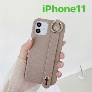 iPhone 11 用　ケース　ベージュ　ベルト 付き　レザー 風(iPhoneケース)