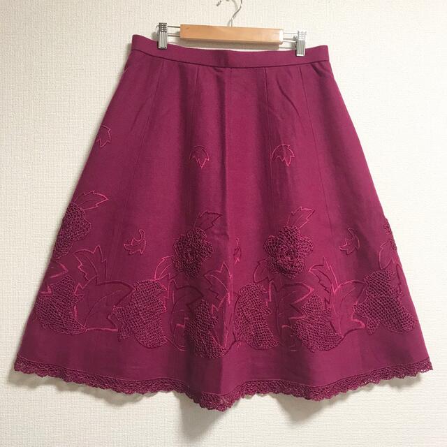 70年代 レトロ 葡萄色 刺繍 スカート