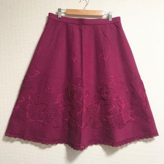 70年代 レトロ 葡萄色 刺繍 スカート(ひざ丈スカート)