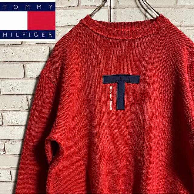 TOMMY HILFIGER - 90s 古着 トミーヒルフィガー ニット 刺繍ロゴ