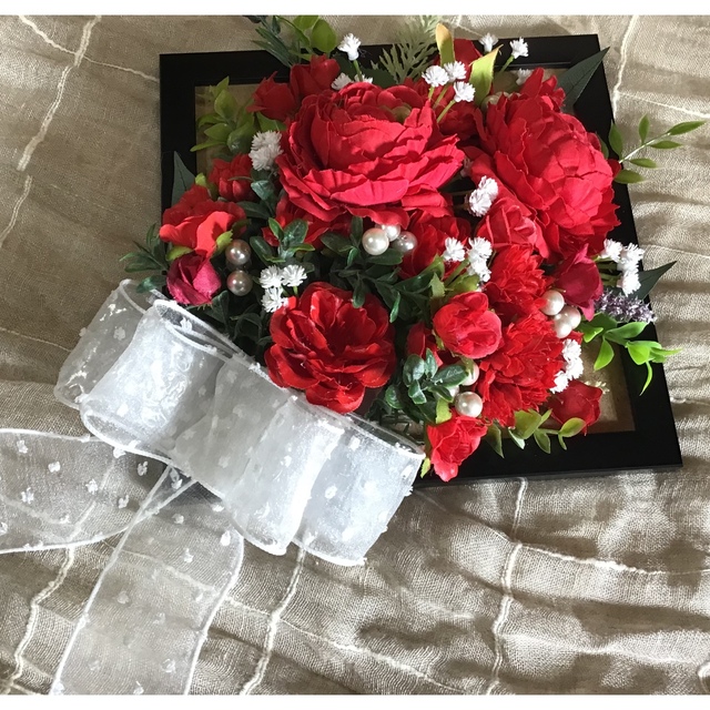 カラフル　フラワーリース💕とフレームの薔薇　　タン君様専用です🌹 ハンドメイドのフラワー/ガーデン(リース)の商品写真