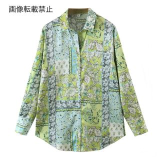 ザラ(ZARA)の🧥2月新作👠7560◆green グリーン レトロ 花柄 シャツ ブラウス(シャツ/ブラウス(長袖/七分))