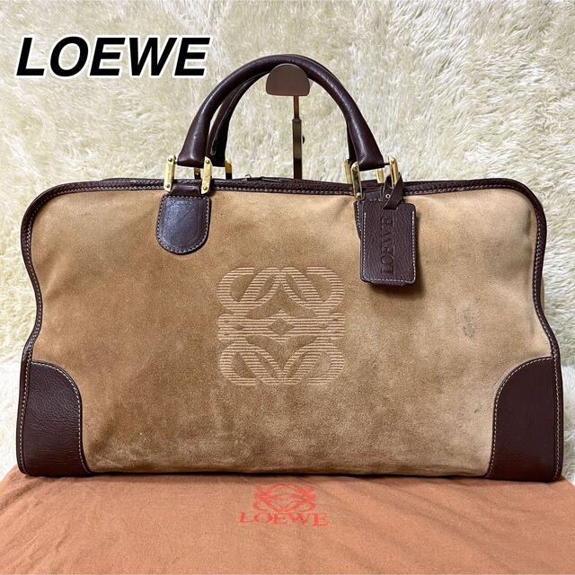美品 ロエベ スエード×レザー ミニボストン アマソナ50 アナグラム