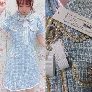 スワンキス(Swankiss)の本日価格❗新品　スワンキス　TS tweed line O/P  サックス(ミニワンピース)