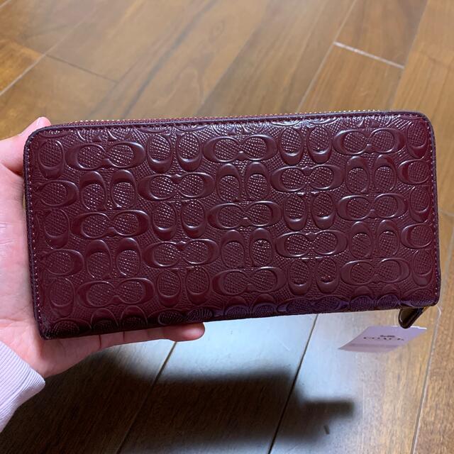 COACH コーチ 二つ折り財布 エナメル シグネチャー ワインレッド