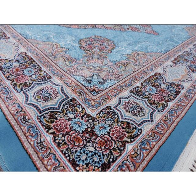 ★細かな密度のウィルトン織りペルシャ絨毯/人気のターコイズブルーの高級カーペット
