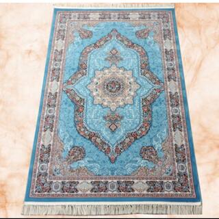 ★細かな密度のウィルトン織りペルシャ絨毯/人気のターコイズブルーの高級カーペット(カーペット)