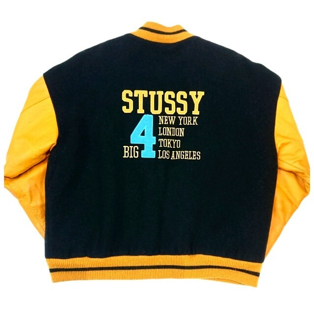 STUSSY(ステューシー)の90S OLD STUSSY USA製 ヴィンテージ BIG4袖レザースタジャン メンズのジャケット/アウター(スタジャン)の商品写真