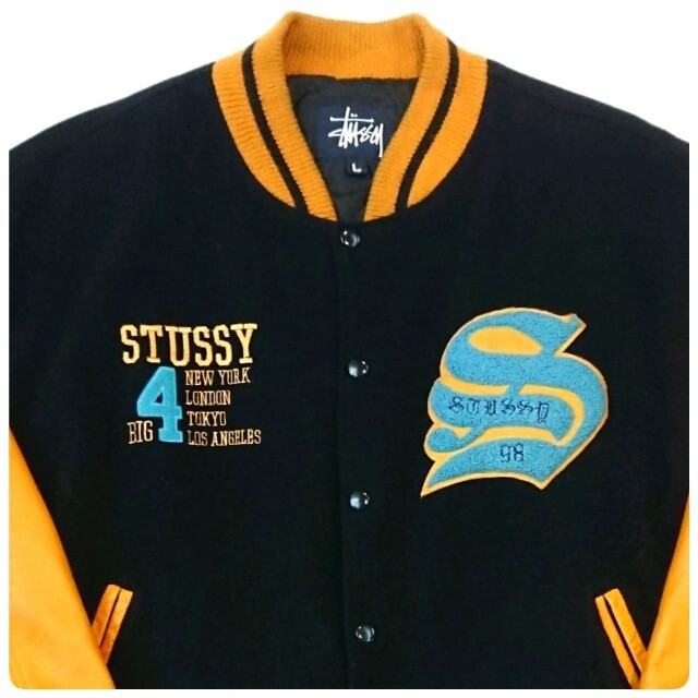 国産品 OLD 程度良好 STUSSY M size スタジャン 袖レザー BIG4 国産品 OLD 程度良好 STUSSY M size スタジャン 袖レザー BIG4