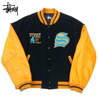 90S OLD STUSSY USA製 ヴィンテージ BIG4袖レザースタジャン
